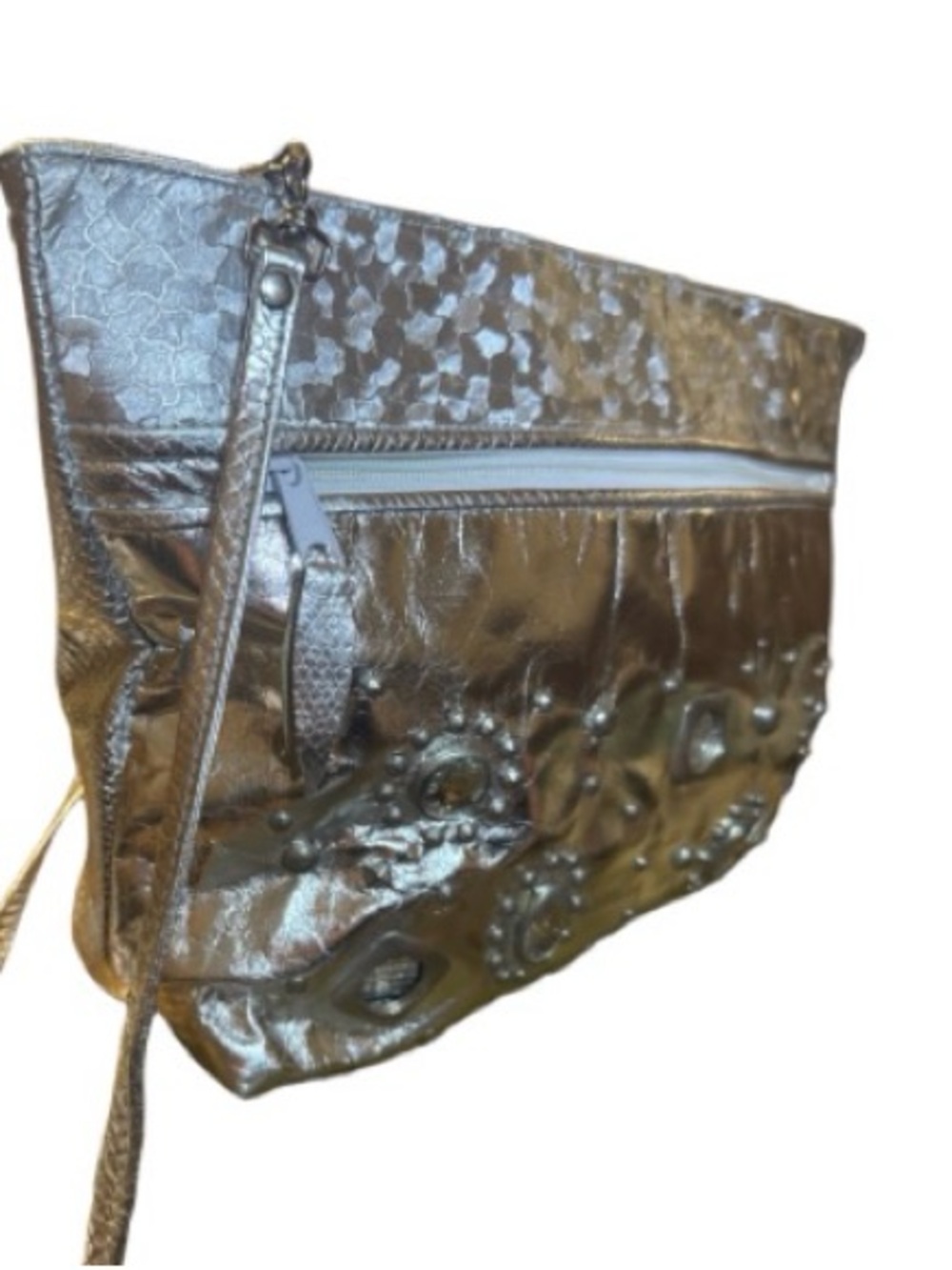 Vintage silver metallic    1990's Embossed   Clutch shoulder bag